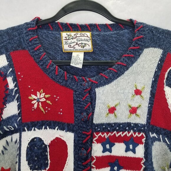 Heirloom Collectibles Cardigan Sweater Women M America USA Teacher Patriotic VTG - Picture 2 of 15
